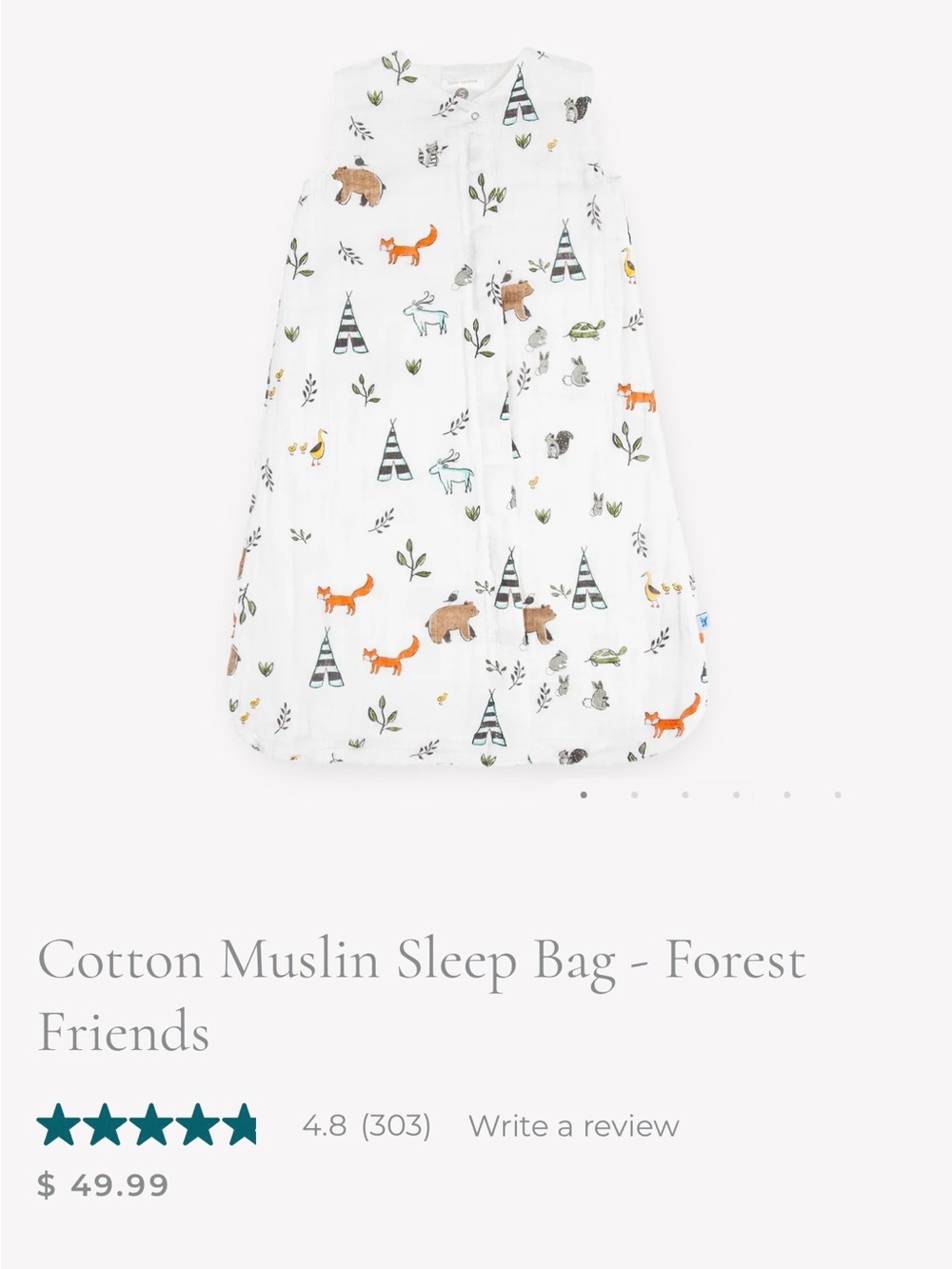 Forest Friends Cotton Muslin Sleep Sack - White with Forest Friends Print
